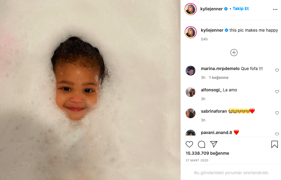 Kylie Jenner'dan yine kızı Stormi 15,338.709 milyon beğeni